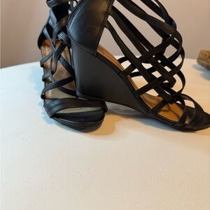 Black Strappy Wedge Sandals